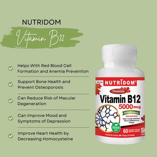 Nutridom Vitamin B12, Methylcobalamin, 5,000 mcg, 60 Veggie Capsules - CAFORIA.CA