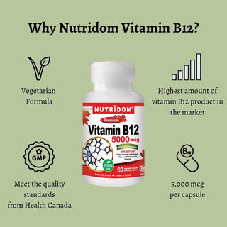 Nutridom Vitamin B12, Methylcobalamin, 5,000 mcg, 60 Veggie Capsules - CAFORIA.CA