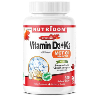 Nutridom Vitamin D3 + K2 with MCT Oil, 300 Softgels - CAFORIA.CA