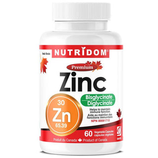 Nutridom Zinc Bisglycinate, 30 mg, 60 Veggie Capsules - CAFORIA.CA