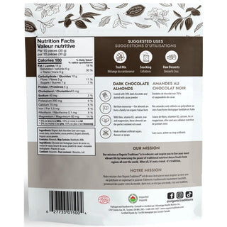 Organic Traditions Dark Chocolate Almonds 227g - CAFORIA.CA