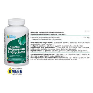 Platinum Naturals EasyMag Magnesium Bisglycinate 60 Capsules - CAFORIA.CA