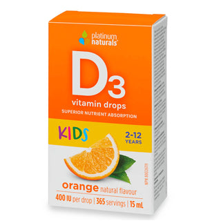 Platinum Naturals Vitamin D3 Drops 400 IU 15ml Orange Flavour for kids - CAFORIA.CA