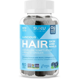 SUKU Vitamins Hair, Skin and Nails Multivitamin Gummies, Sugar Free, Keto, 2500mcg Biotin, Collagen, Silicon, Natural Gummy Vitamins for Healthy Skin and Hair Growth for Women and Men (60 Count) - CAFORIA.CA