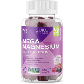 Suku Vitamins - Mega Magnesium Gummies for Muscle Function, Gummy Vitamins with 177mg of Magnesium Bisglycinate, Sugar - and - Gluten - Free, Non - Gmo, 60 Counts - CAFORIA.CA