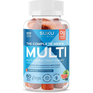 SUKU Vitamins - Men Multivitamin Gummies, Sugar Free, Keto, All Natural, 22 Essential Vitamins/Minerals, C0Q10 Gummy Supplement to Support Men’s Prostate Health, Immune and Liver Function (60 Count) - CAFORIA.CA