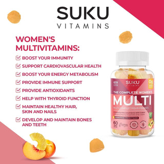 Suku Vitamins - The Complete Women&#39;s Multivitamins, Enriched with Vitamin K2, Vitamin A and More, Easy to Chew Sugar - and - Gluten - Free Gummy Vitamins, Non - GMO, 60 Counts - CAFORIA.CA